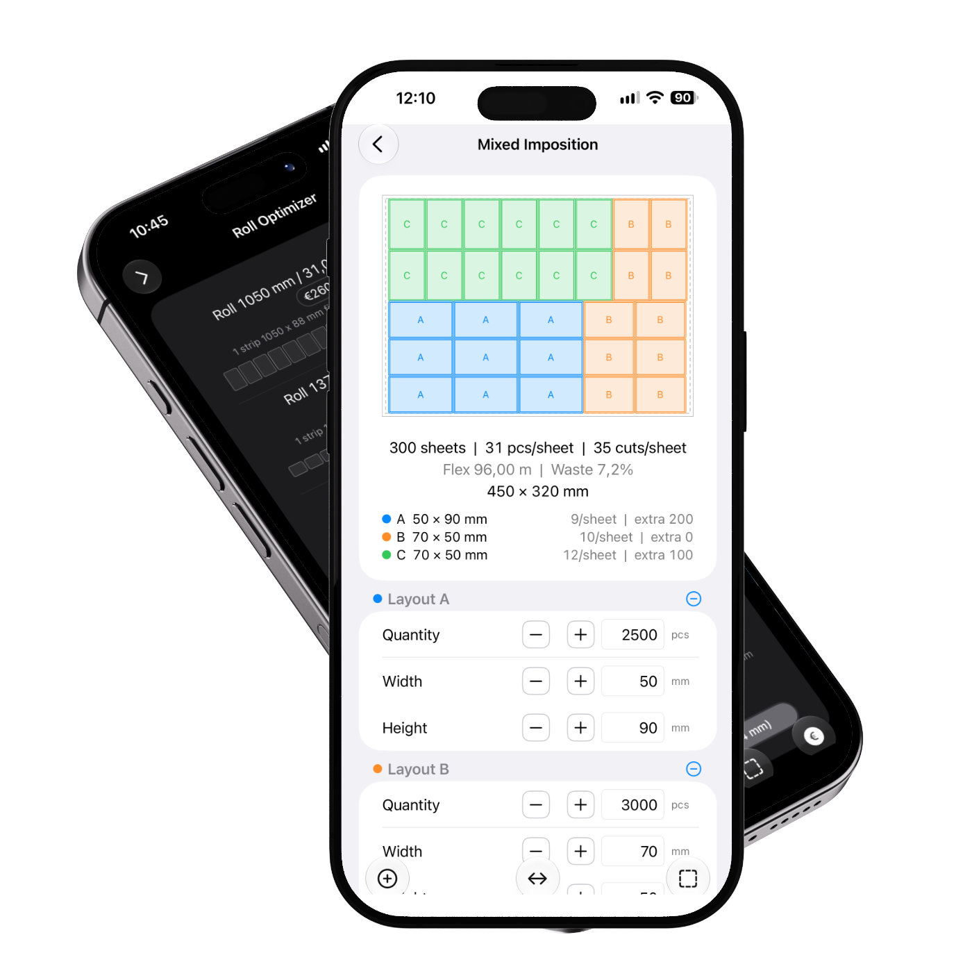 Sticker Optimizer app on iPhone screen with a sticker roll in the background